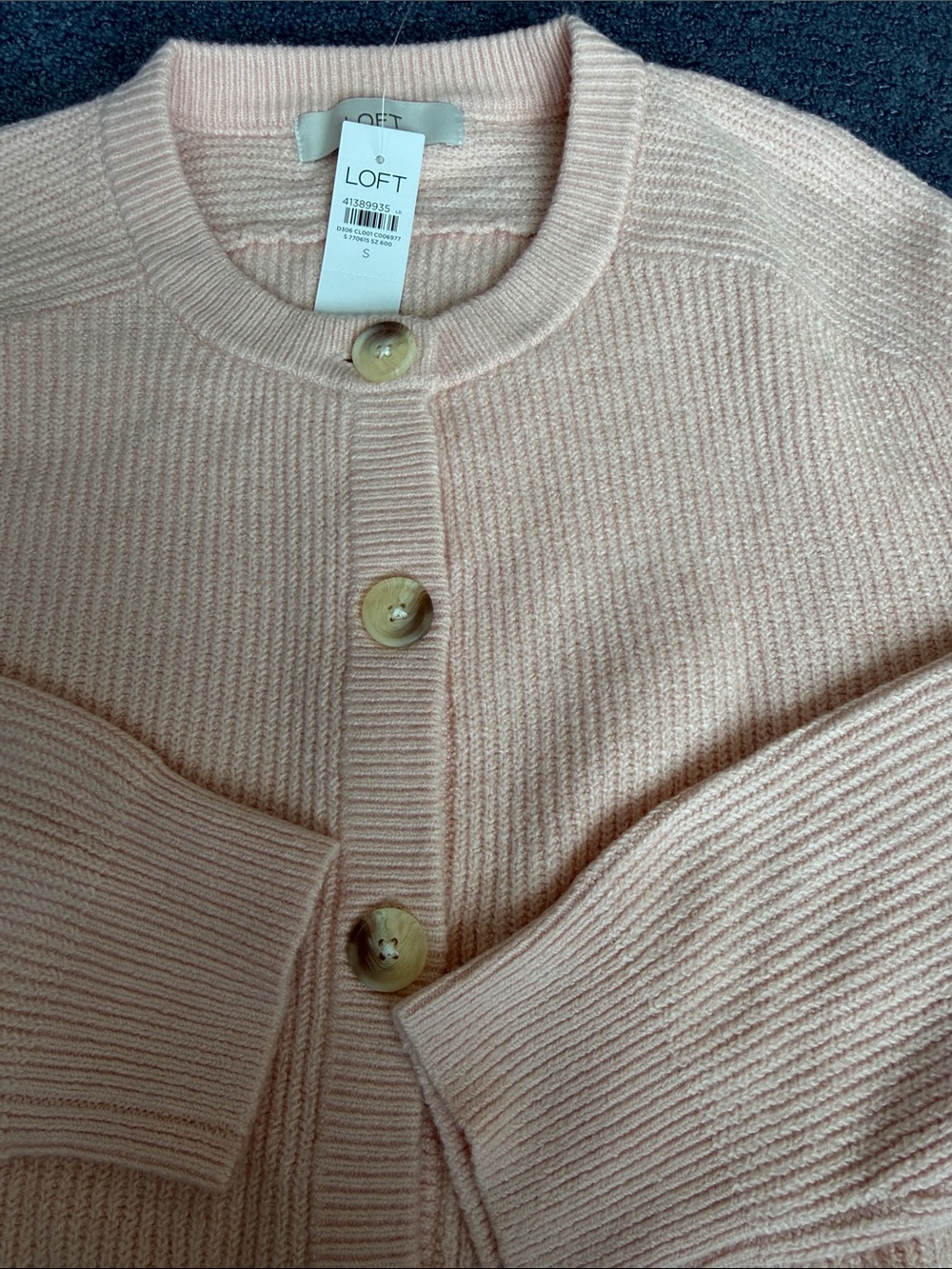 LOFT Light Pink Button-Front Ribbed Cardigan - Picture 3 of 4